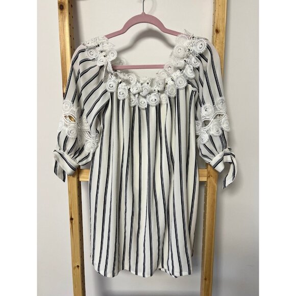 BSB Collection Striped Lace Crochet Dress Made in Greece ( 40 ) - Picture 1 of 3